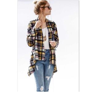 Pastel Tartan Plaid Button Front Wrap Cardigan Size SMALL 6 Asymmetrical
Hem NEW